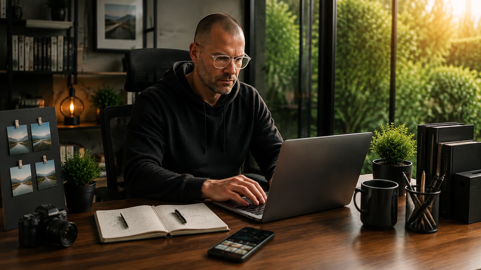 A solopreneur working on a laptop, exploring Justin Welsh’s one-person business model.