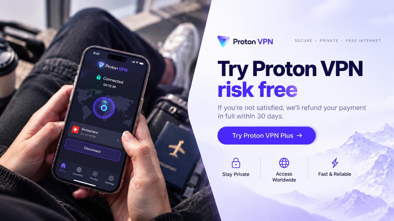 Proton VPN review featured banner with privacy and security shield