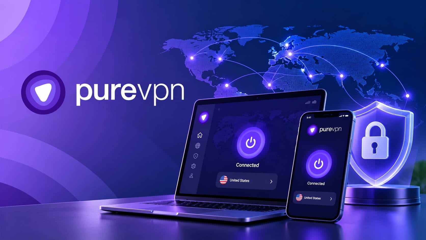 PureVPN review 2026 desktop app showing global server locations, WireGuard protocol, and streaming modes